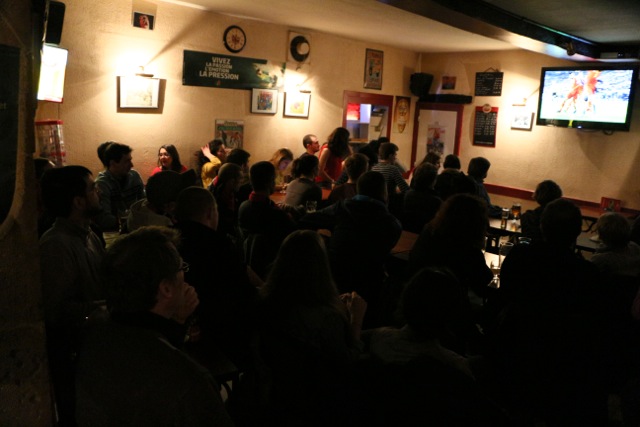 Dijon: Watching France versus Spain in football; the bar was unexpectedly full of Spanish students rooting for the visiting team